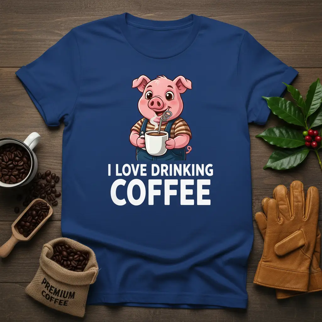 I Love Drinking Coffee Pig T-Shirt Funny Morning Gift