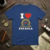 I Love Eufaula t-shirt with a red heart, boat steering wheel graphic, and Eufaula text