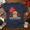 Golden Retriever wearing sunglasses holding heart balloons with text "I LOVE GOLDEN RETRIEVERS YOU MAKE MY HEART POP!"