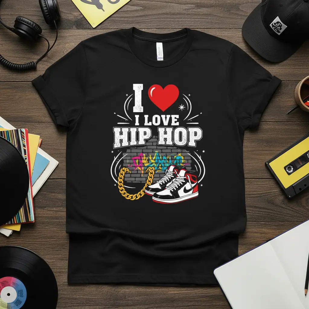 I Love Hip Hop T-Shirt Retro Music Fan Gift
