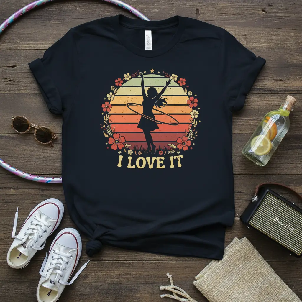 I Love It Hula Hoop T-Shirt Retro Sunset Fitness Gift