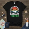 I Love It When We're Cruisin Together cruise shirt with sunset, ship, and palm trees graphic