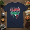 I Love Italy t-shirt design with Italian flag map, landmarks, and heart graphic