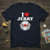 I Love Jerry T-Shirt featuring cartoon mice holding a heart, with text "I Love Jerry" above
