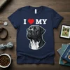 I Love My Cane Corso t-shirt with a detailed illustration of a black and white Cane Corso dog's head
