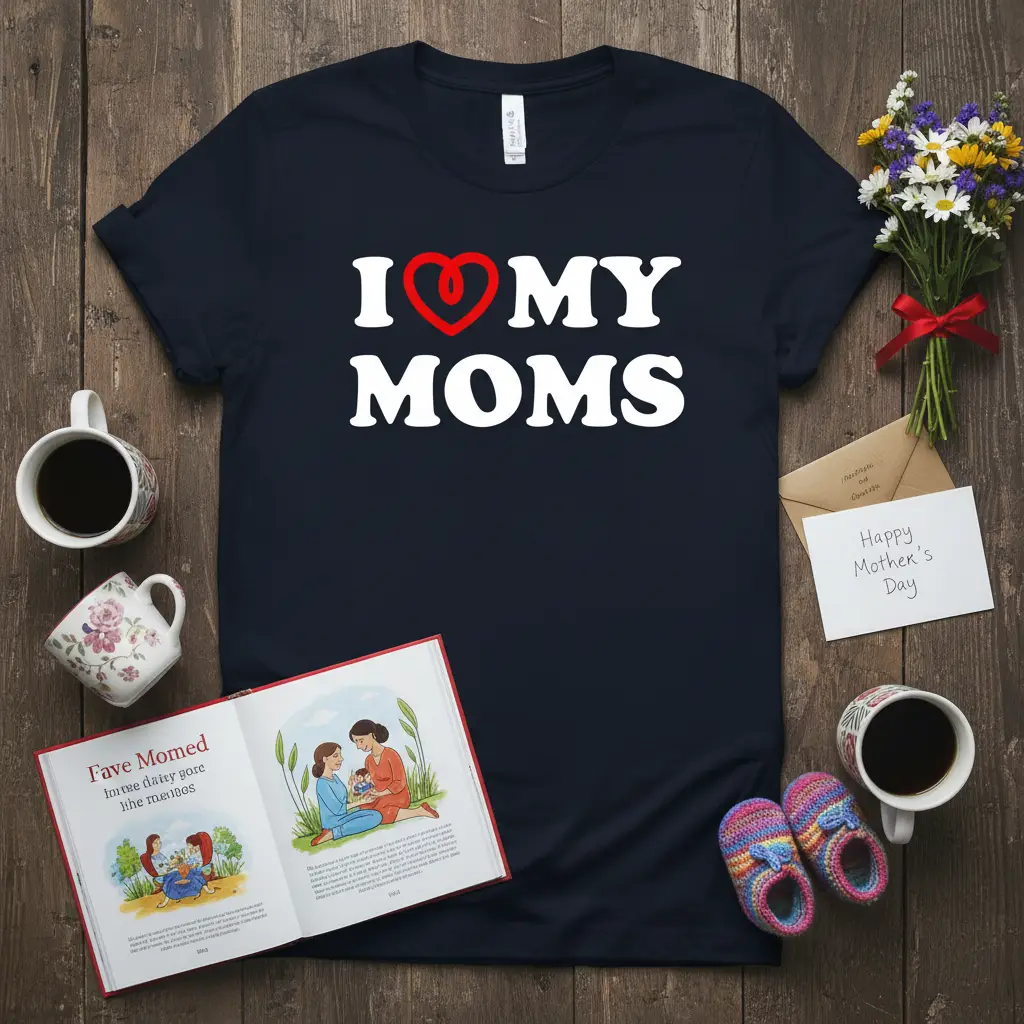 I Love My Moms T-Shirt Mother’s Day Gift for Two Moms