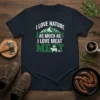 T-shirt with the text "I Love Nature As Much As I Love Meat" featuring mountains, trees, and farm animals