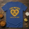 I Love Pretzels Snack Of My Heart T-Shirt featuring a heart-shaped pretzel graphic and fun typography