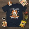 I Love Ramen Dog Cavalier King Charles tee with a cartoon dog eating ramen and Japanese text