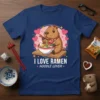 I Love Ramen Noodle Lover t-shirt featuring a cute capybara eating ramen, surrounded by hearts