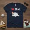 I Love Seal t-shirt with a cute cartoon seal wearing a beach ball and white text