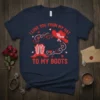 I Love You From My Hat To My Boots text with cowboy boots and hat graphic on navy t-shirt