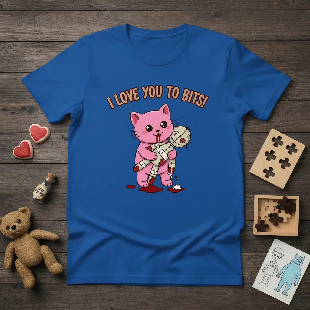 I Love You to Bits! Cat Voodoo Doll T-Shirt Spooky Cute Gift