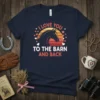 Navy t-shirt with "I Love You To The Barn And Back" text and a horse silhouette design, surrounded by hearts