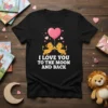 I Love You To The Moon And Back t-shirt with two cute lion cubs holding a pink heart balloon
