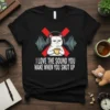 I LOVE THE SOUND YOU MAKE WHEN YOU SHUT UP cat t-shirt with grumpy cat wearing headphones and holding coffee