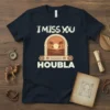 I Miss You Houbla T-Shirt with Arabic text and sunset graphic, navy blue color, travel souvenir design