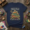 Navy t-shirt with text "I Own Too Much Fabric But Today Is Not That Day!" and a graphic of a