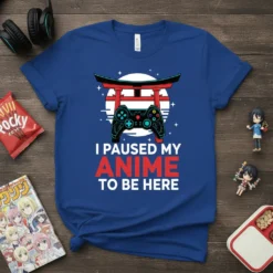 I Paused My Anime To Be Here t-shirt with video game controller and Japanese torii gate graphic