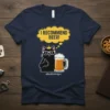 I Recommend Beer! text design with a cool black cat holding a beer mug and wearing sunglasses