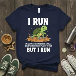 I RUN I'M SLOWER text design featuring creative typography on quality t-shirt