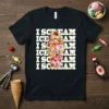 I Scream Ice Cream text design featuring a tall ice cream cone graphic filled with colorful scoops and toppings, on