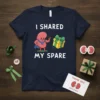 T-shirt with the text "I SHARED MY SPARE" and a cartoon kidney character pointing at a gift box