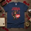 I STEAL 67 HEARTS t-shirt design with a cartoon pirate holding a large heart and surrounded by smaller hearts