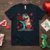 I STEAL HEARTS T-Shirt with a cartoon T-Rex holding a heart and wearing sunglasses