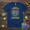 Quest Completed I Survived 100 Days of School t-shirt featuring a golden shield with the number 100, swords, and laurel