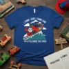 Blue t-shirt with "I Think I Can! I Think Can! The Little Engine That Could" text and a cartoon train