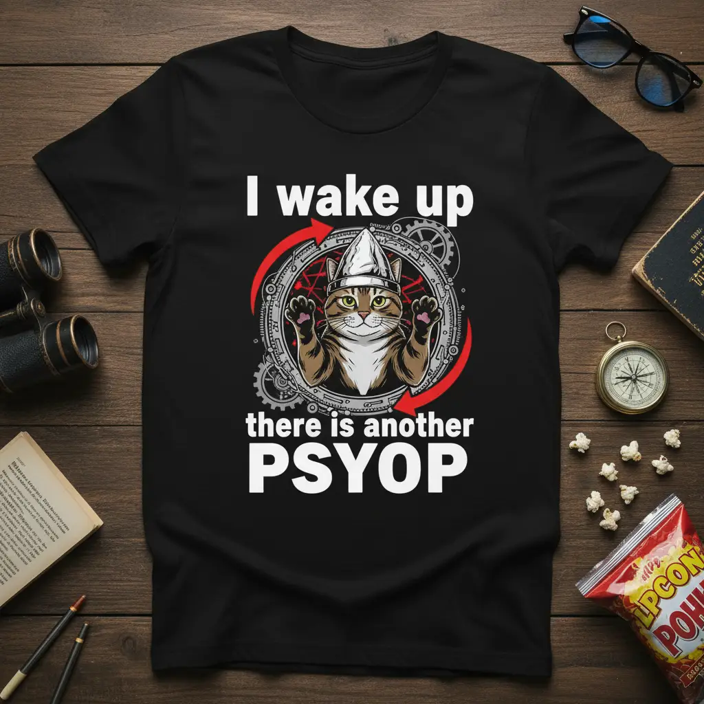 I Wake Up There Is Another Psyop Cat T-Shirt Funny Meme Gift