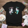 I Was 6 I'm 7 Now unicorn birthday t-shirt design with two unicorns and numbers 6 and 7