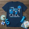 I Was 6 Now I'm 7 birthday t-shirt design with blue numbers 6 and 7 holding balloons, celebrating a 7th