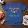 I Was Normal Three Kids Ago funny parenting quote t-shirt design with a man juggling objects