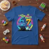 I Was Now I'm 6 7 birthday t-shirt design featuring retro video game elements, a city skyline, and a rocket