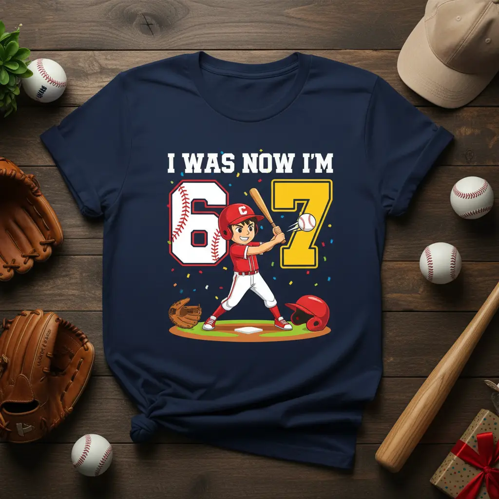 I Was Now I’m 67 Baseball Birthday T-Shirt for Kids