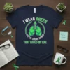 I Wear Green For The Organ Donor That Saved My Life t-shirt with green lungs graphic and awareness ribbon