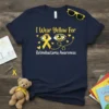I Wear Yellow For Retinoblastoma Awareness t-shirt with yellow ribbon, eyes, and hearts graphic