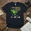 T-shirt with green parrot and text "I Will Poop On Everything You Love" design