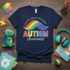 Autism Awareness t-shirt with rainbow mustache graphic and text "I would not change you for the world AUTISM Awareness"