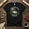 T-shirt design with text "I Would Prefer Not To Copying Bartleby the Scrivener" featuring a desk with quill and inkwell