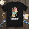 Icecream Cats Flavor Adventure text with cute cats in an ice cream cone graphic on a black t-shirt
