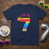 Ich Bin 7 birthday t-shirt design with a colorful number 7 and a crown, perfect for a 7-year-old girl