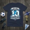 Ich bin schon 10 Jahre alt und Fußballprofi text with soccer player graphic on navy t-shirt