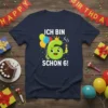 Ich Bin Schon 6! German sixth birthday t-shirt with a cute green number 6, balloons, and a candle