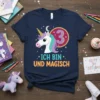 Navy t-shirt with "Ich Bin Und Magisch" text and a unicorn graphic for a 3rd birthday celebration