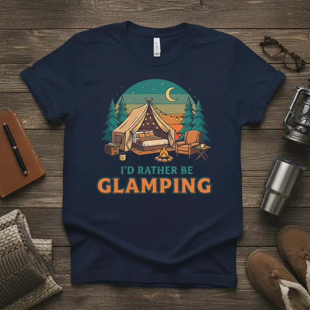 I’d Rather Be Glamping T-Shirt | Cozy Camping Adventure Gift