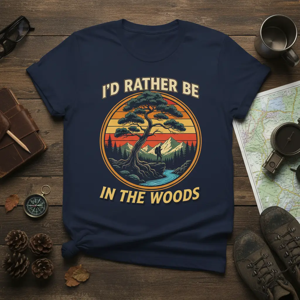 I’d Rather Be in the Woods Hiking T-Shirt Nature Lover Gift