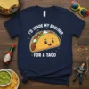 I'd Trade My Brother For A Taco humorous quote t-shirt with a cute kawaii taco graphic